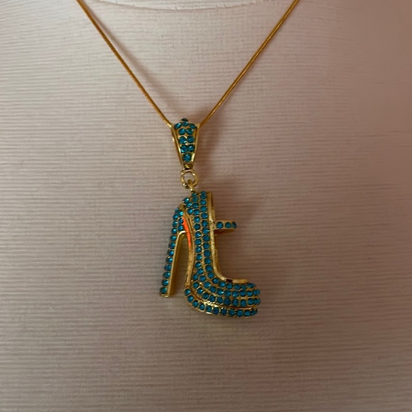 FabulouslyFitted | Aquamarine Rhinestone Shoe Pendant Necklace - Picture 2 of 4